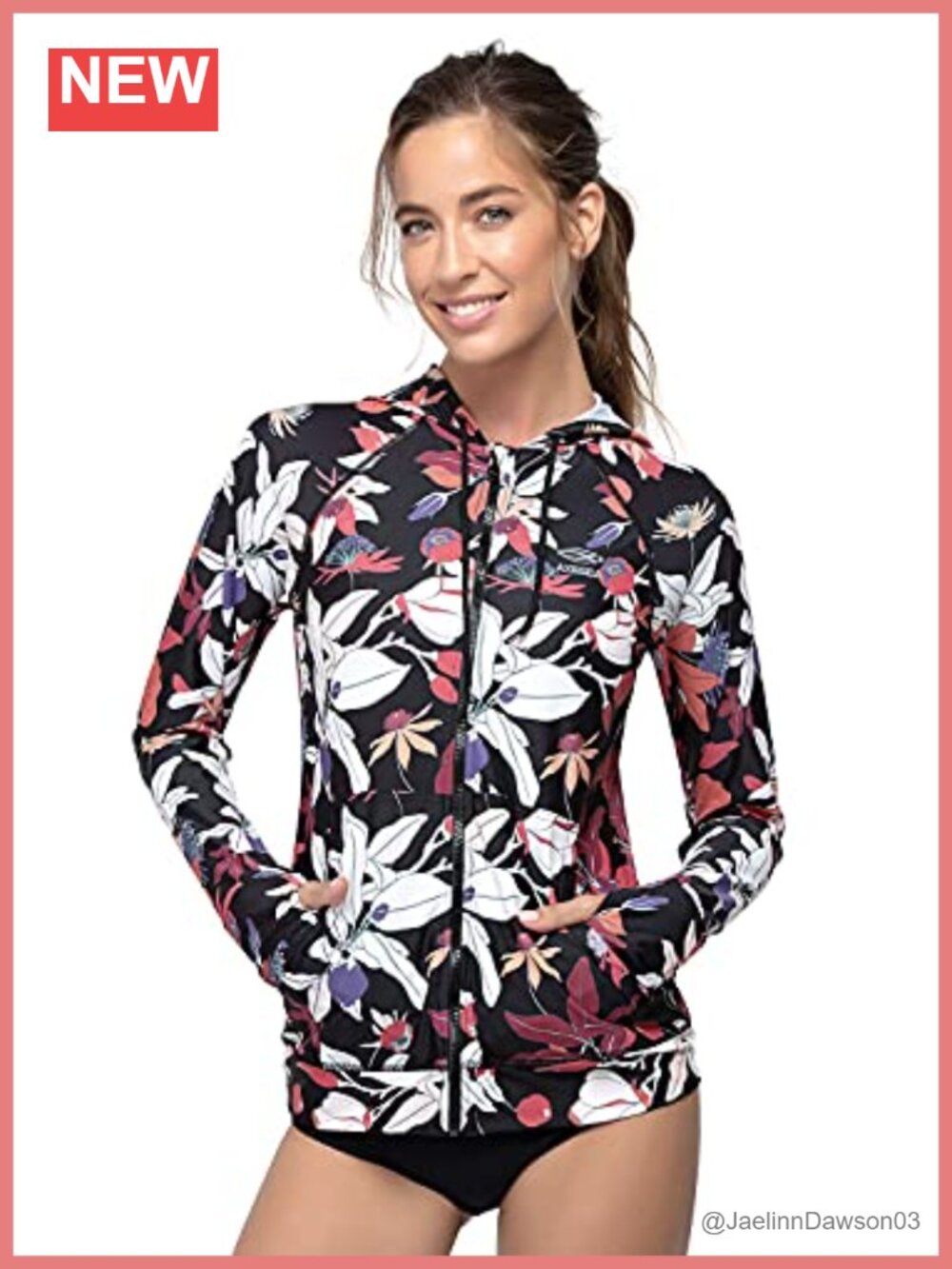 Hooded Rash Guard UPF 50+ Zip Up Long Sleeve Swim Shirt